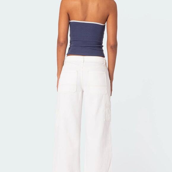 Edikted Ayla Low Rise Baggy Carpenter Jeans White Sz S - Picture 3 of 10